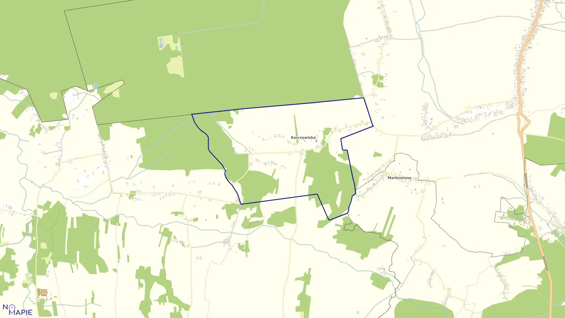 Mapa obrębu Korczowiska w gminie Raniżów