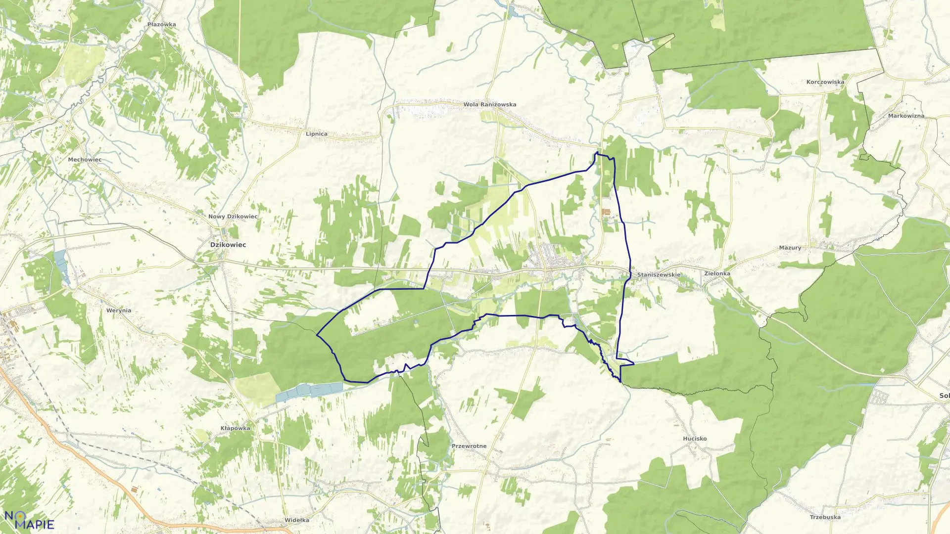 Mapa obrębu Raniżów w gminie Raniżów