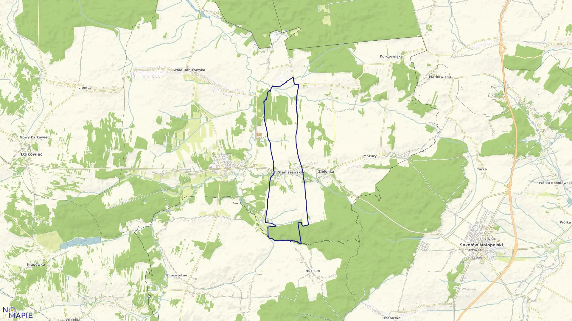 Mapa obrębu Staniszewskie w gminie Raniżów